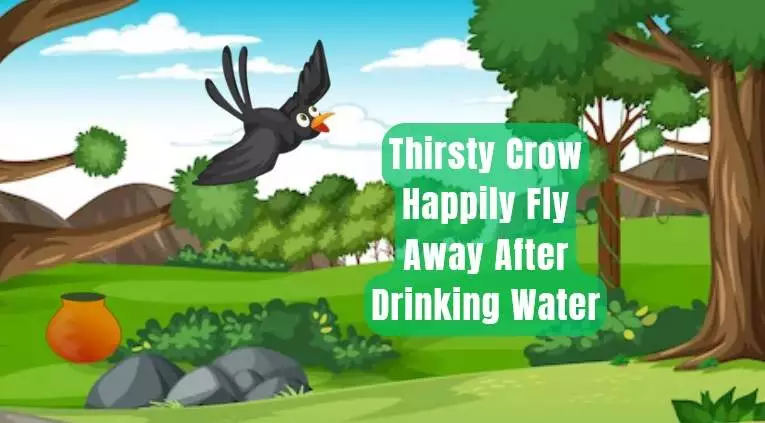 Crow Happily Fly Away After Drinking Water